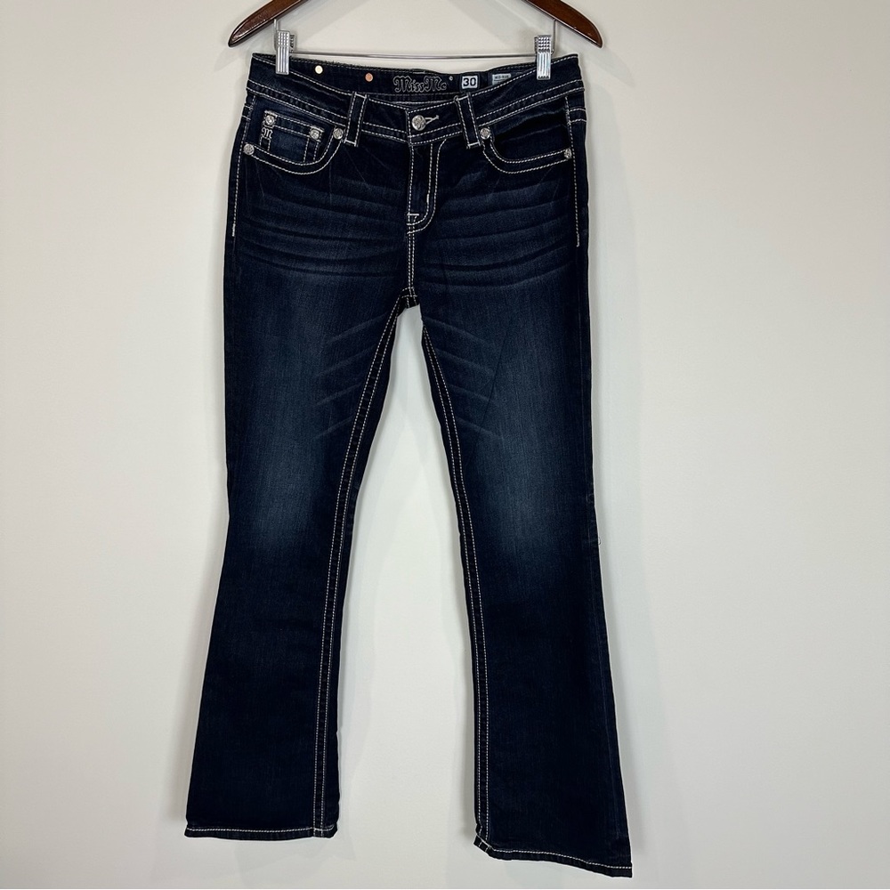 Miss Me Mid-Rise Bootcut Embellished Jeans  Dark Wash Size 30